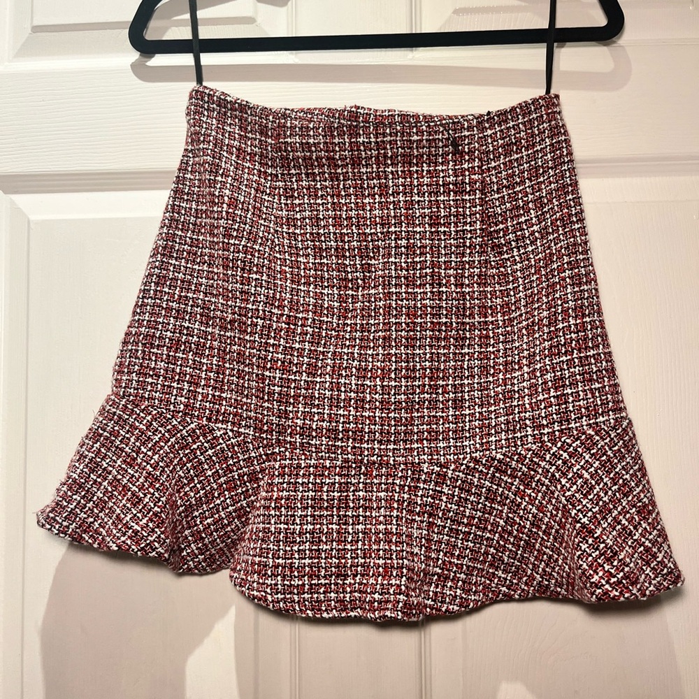 Preppy Red and White Tweed A-Line Skirt